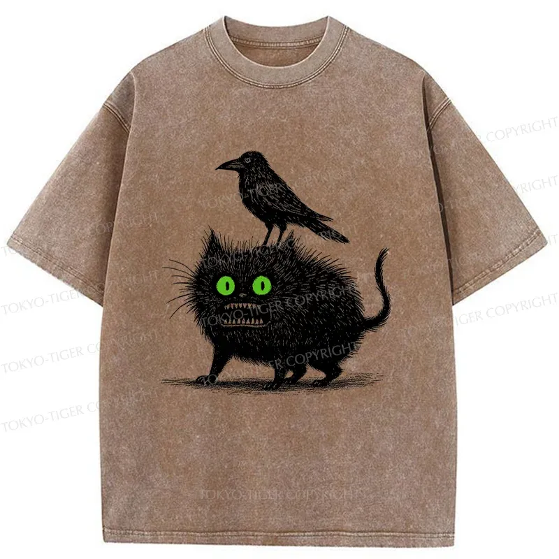 Tokyo-Tiger Crow And Black Cat Washed T-Shirt