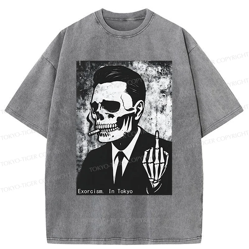 Tokyo-Tiger Taunting Skeleton Washed T-Shirt