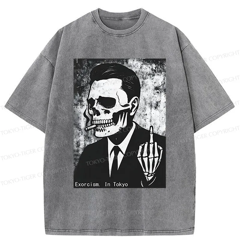 Tokyo-Tiger Taunting Skeleton Washed T-Shirt