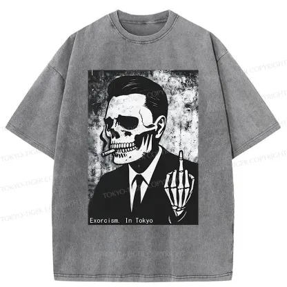 Tokyo-Tiger Taunting Skeleton Washed T-Shirt