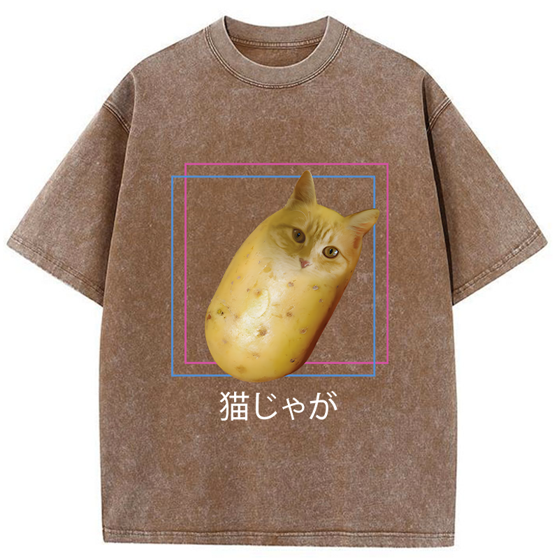 Tokyo-Tiger Potato Cat Japanese Washed T-Shirt