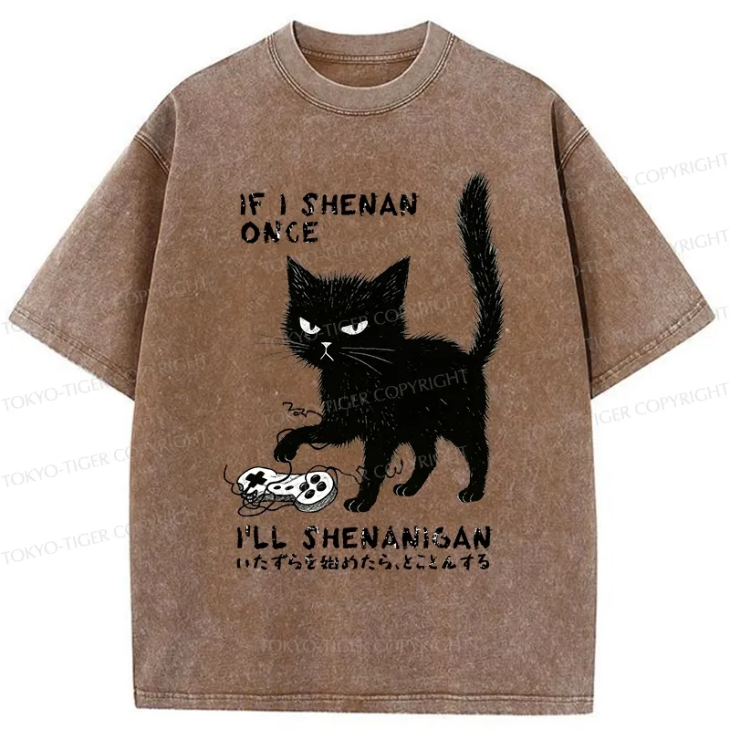 Tokyo-Tiger If I Shenan Once I'll Shenanigan Funny Washed T-Shirt
