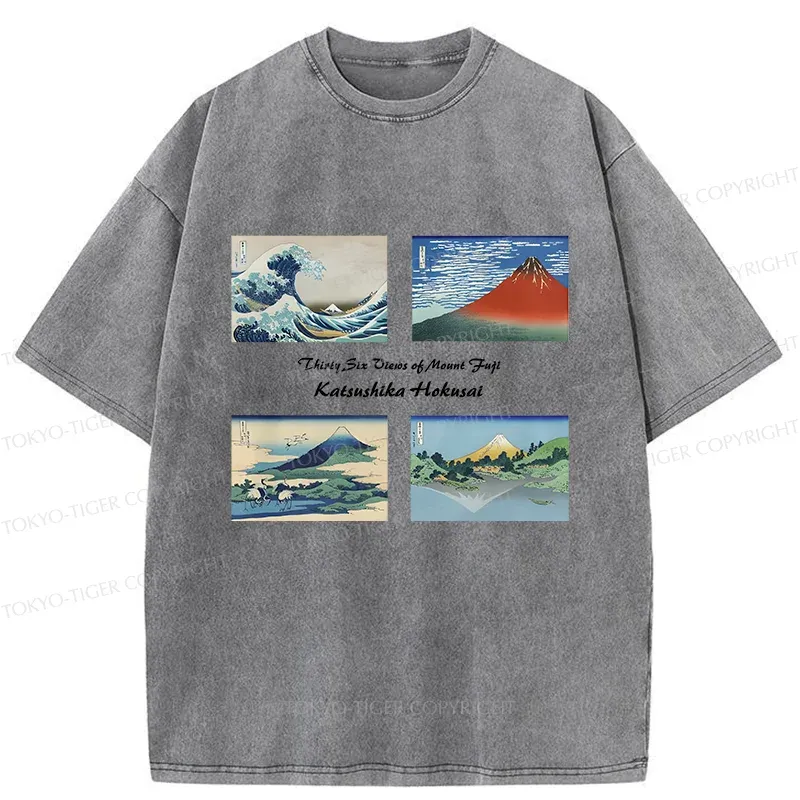 Tokyo-Tiger Japanese Famous Paintings Washed T-Shirt