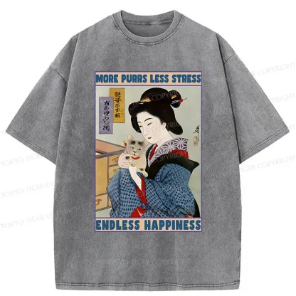 Tokyo-Tiger Geisha Teasing Cat Washed T-Shirt