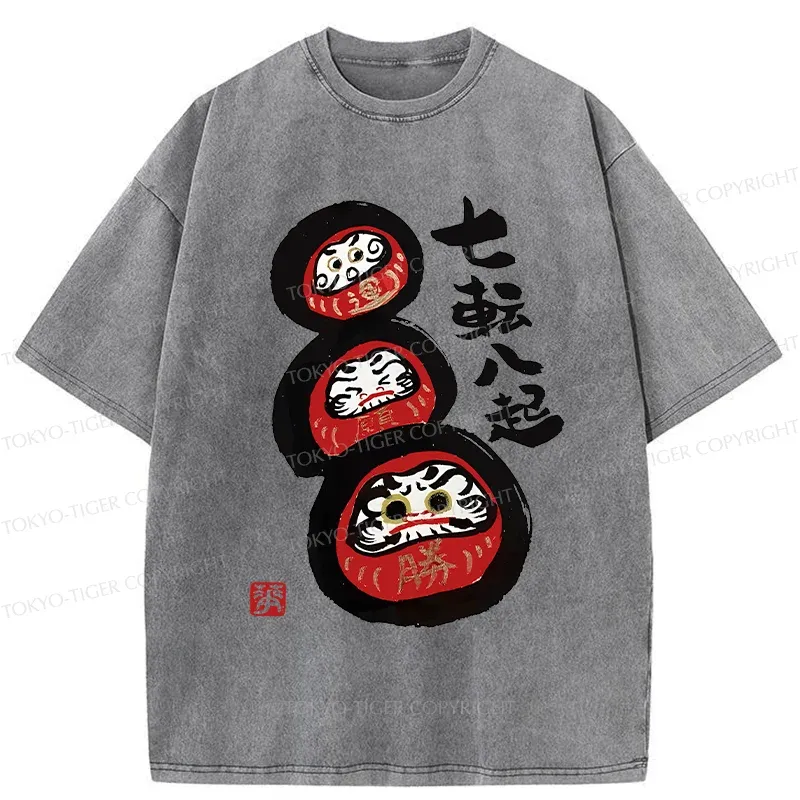 Tokyo-Tiger Funny Daruma Washed T-Shirt