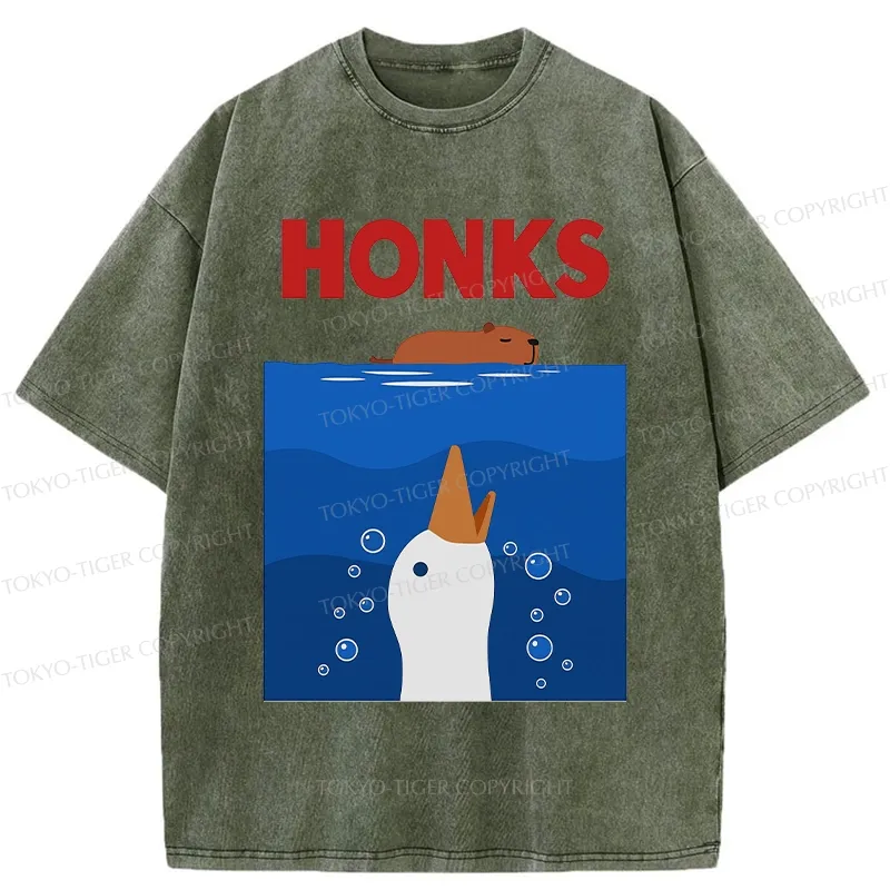 Tokyo-Tiger Funny Honks Goose Washed T-Shirt