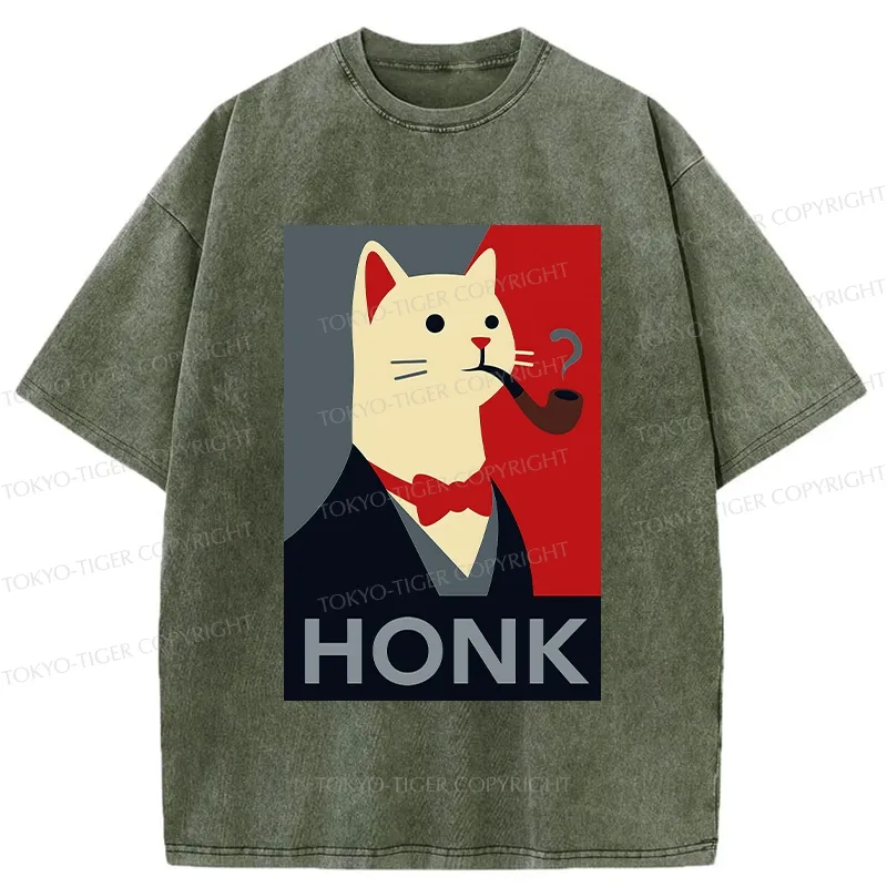 Tokyo-Tiger Funny Cat In A Suit Washed T-Shirt