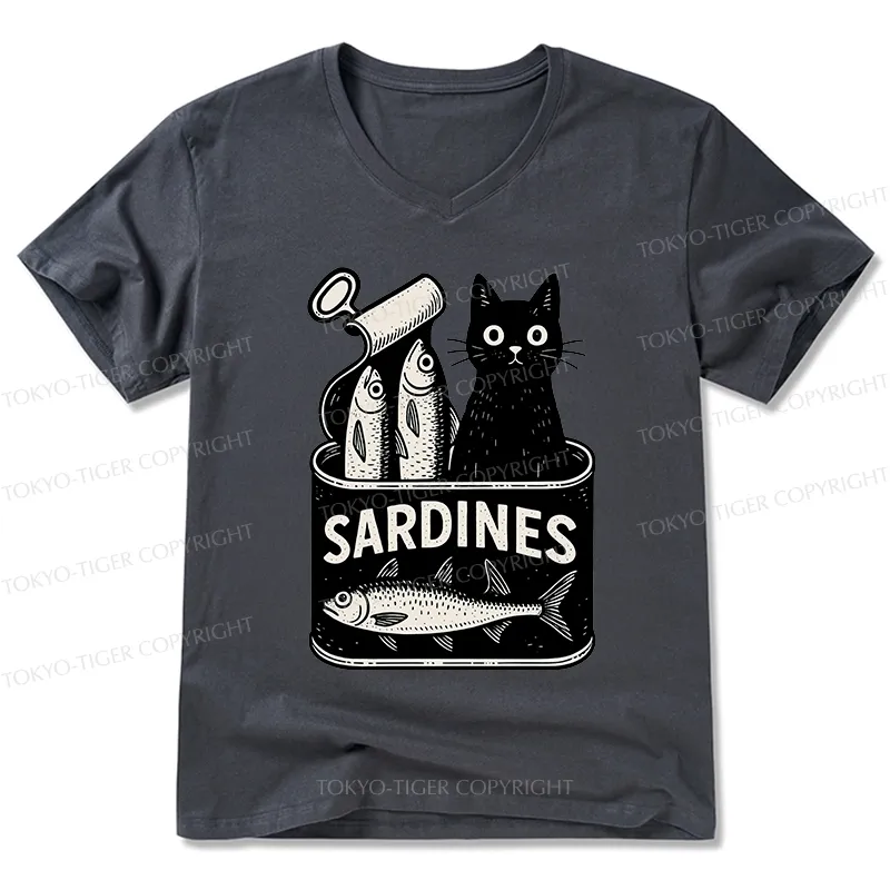 Tokyo-Tiger Cat And Canned Fish V-Neck Classic T-Shirt