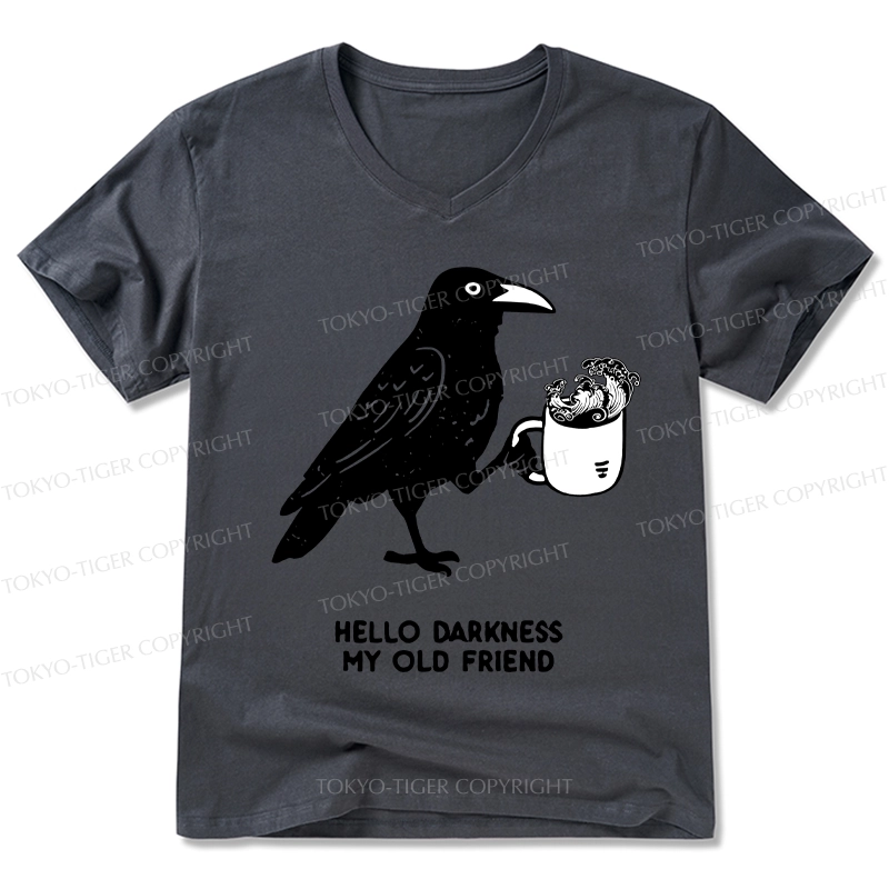 Tokyo-Tiger Crow Drinking Black Coffee Funny V-Neck Classic T-Shirt