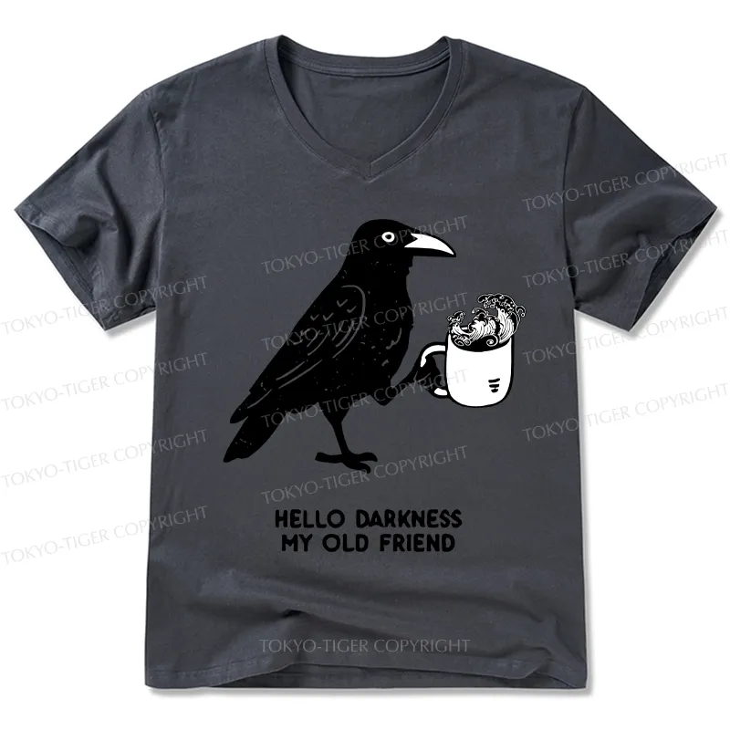 Tokyo-Tiger Crow Drinking Black Coffee Funny V-Neck Classic T-Shirt
