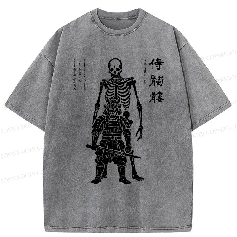 Tokyo-Tiger Skeleton Samurai Washed T-Shirt