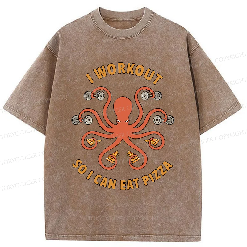 Tokyo-Tiger Octopus Exercising Washed T-Shirt
