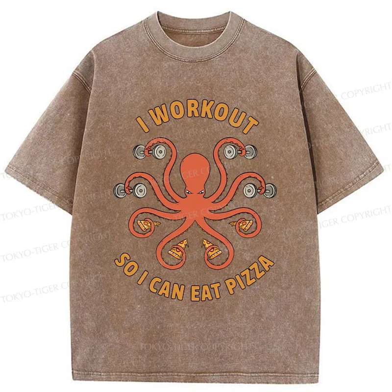 Tokyo-Tiger Octopus Exercising Washed T-Shirt