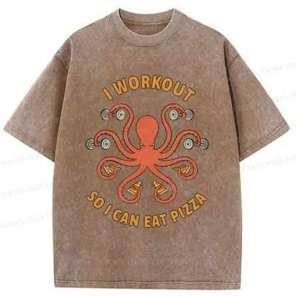 Tokyo-Tiger Octopus Exercising Washed T-Shirt