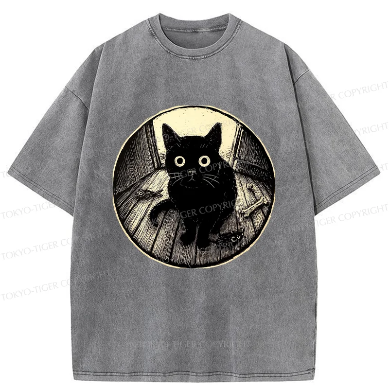 Tokyo-Tiger Waiting Black Cat Washed T-Shirt