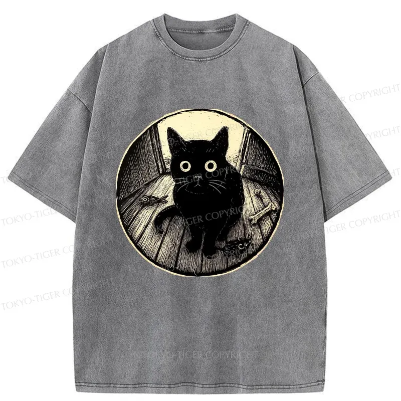 Tokyo-Tiger Waiting Black Cat Washed T-Shirt