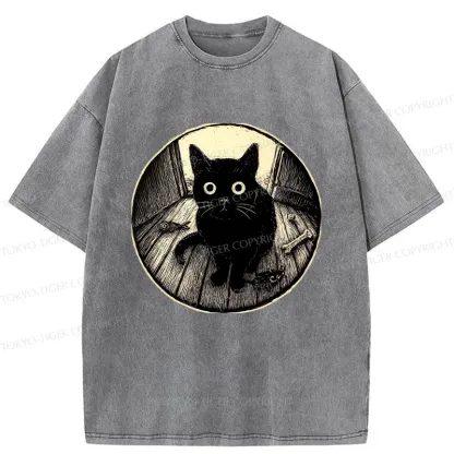 Tokyo-Tiger Waiting Black Cat Washed T-Shirt
