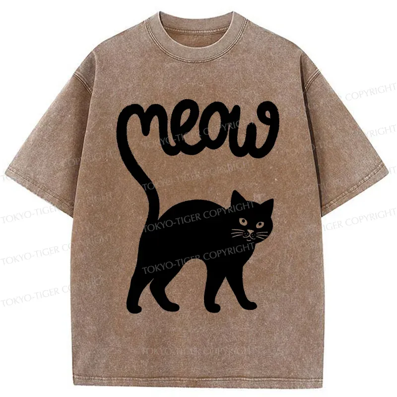Tokyo-Tiger Funny Cat Tail Washed T-Shirt