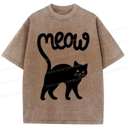 Tokyo-Tiger Funny Cat Tail Washed T-Shirt