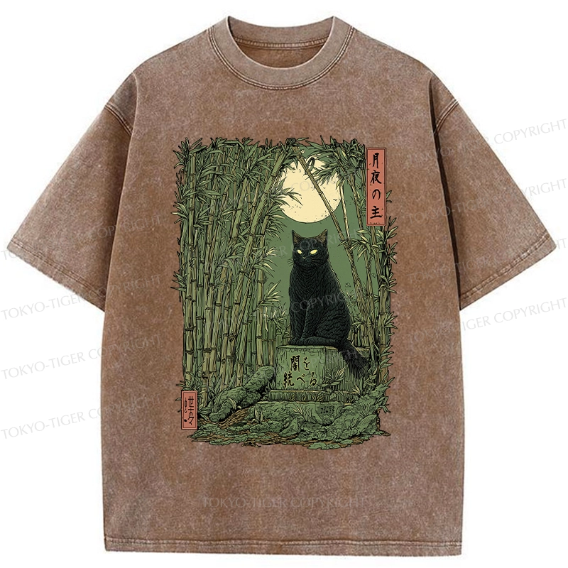 Tokyo-Tiger Black Cat In The Bamboo Forest Washed T-Shirt