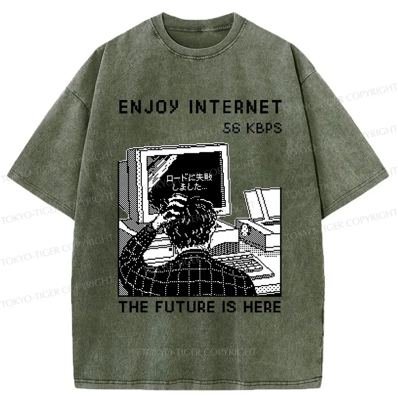 Tokyo-Tiger Enjoy Internet 56 Kbps Washed T-Shirt