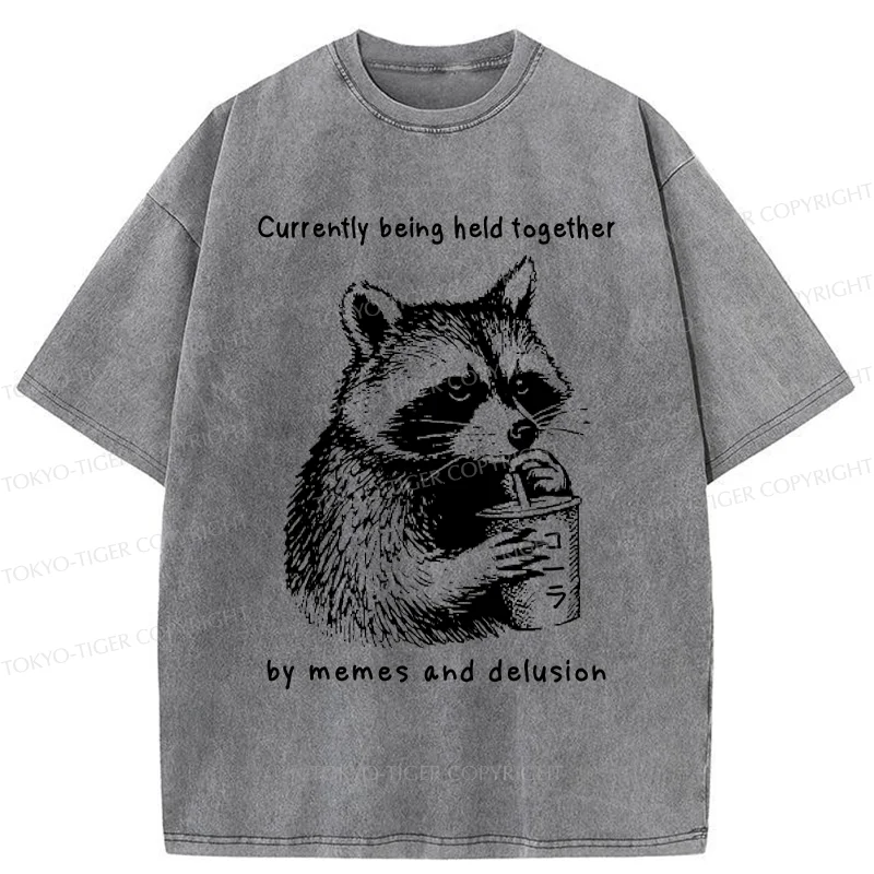 Tokyo-Tiger Raccoon Drinking Water Washed T-Shirt