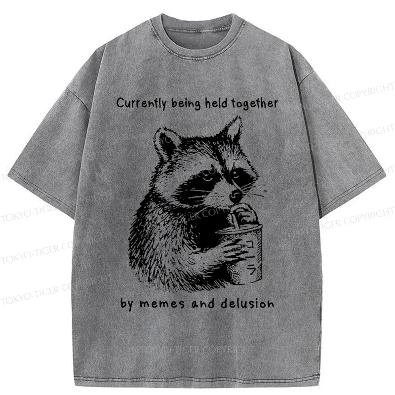 Tokyo-Tiger Raccoon Drinking Water Washed T-Shirt