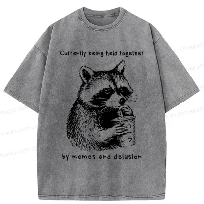 Tokyo-Tiger Raccoon Drinking Water Washed T-Shirt