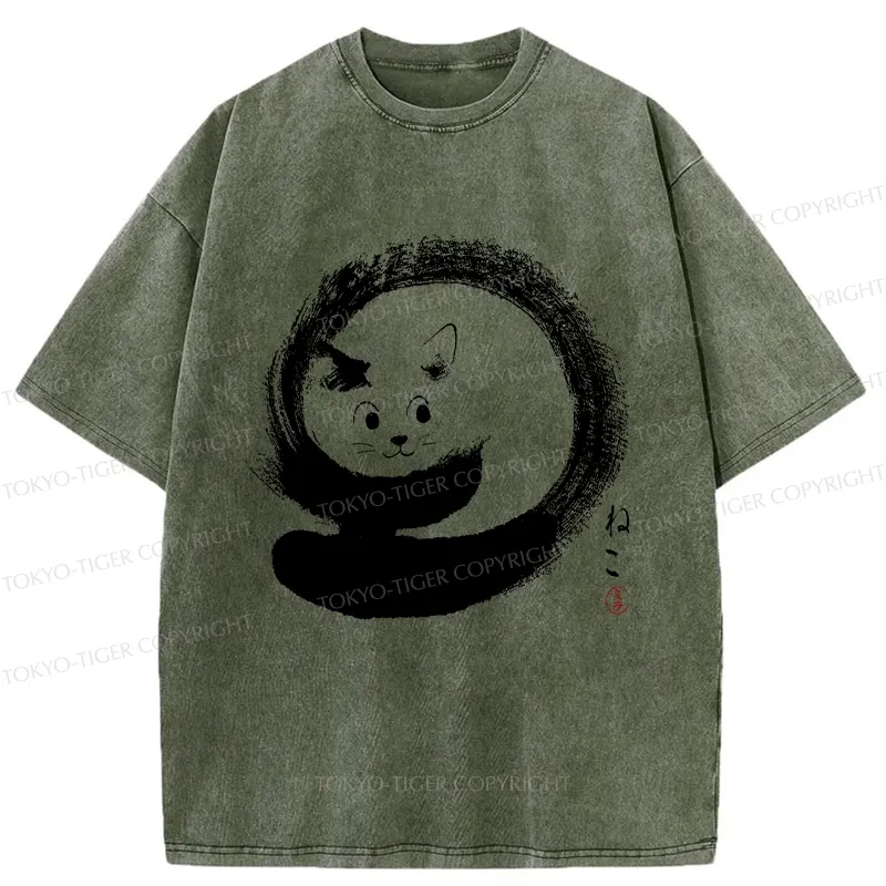 Tokyo-Tiger Retro Cat Enso Washed T-Shirt