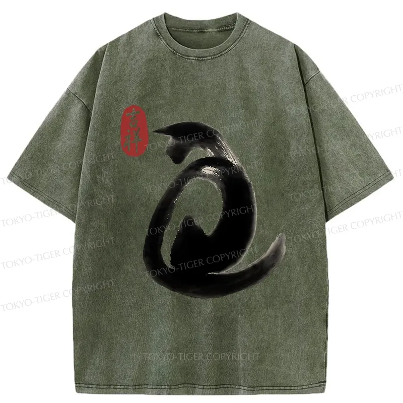Tokyo-Tiger Vintage Ink Cat Washed T-Shirt