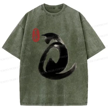 Tokyo-Tiger Vintage Ink Cat Washed T-Shirt