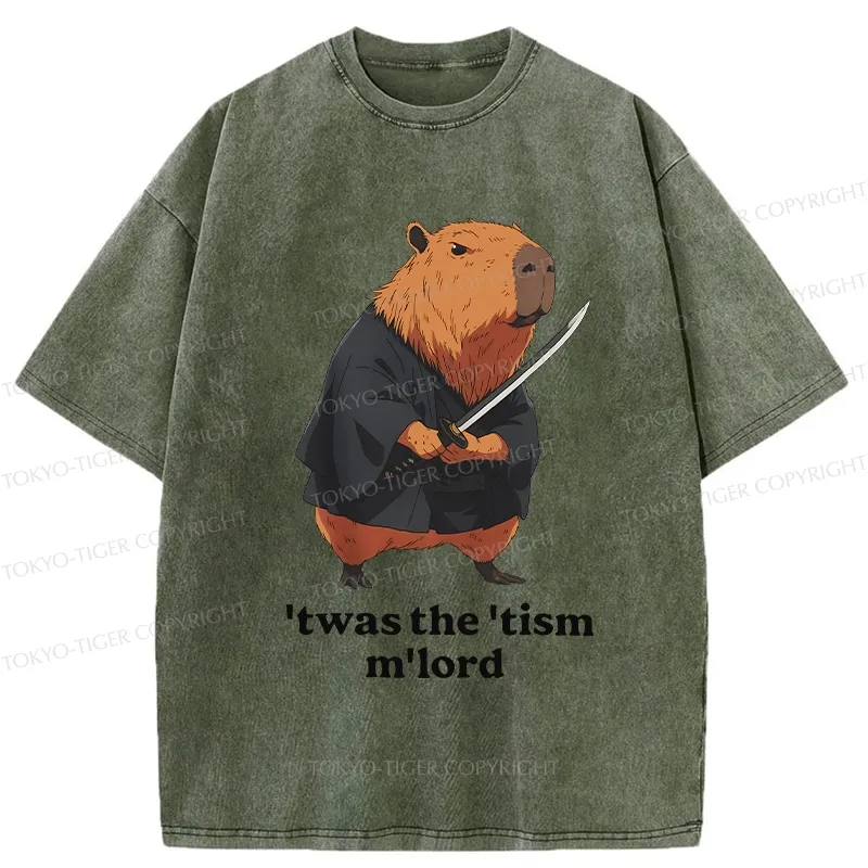 Tokyo-Tiger Focused Samurai Capybara Washed T-Shirt