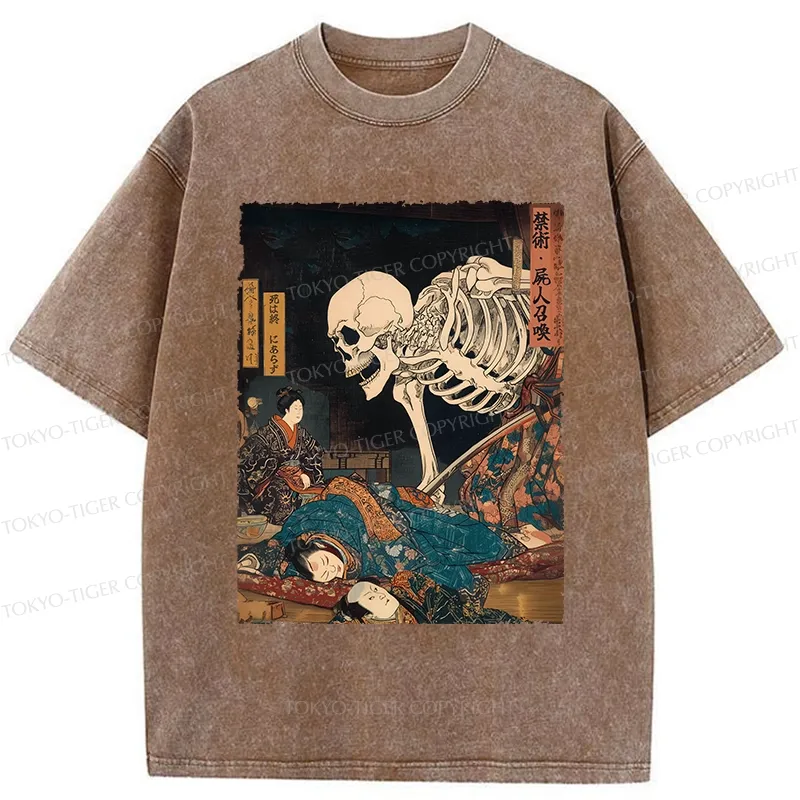 Tokyo-Tiger Ukiyoe Skeleton Yokai Washed T-Shirt
