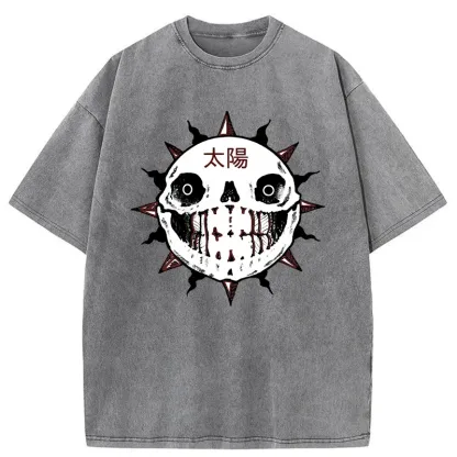 Tokyo-Tiger Horror Sun Skull Washed T-Shirt