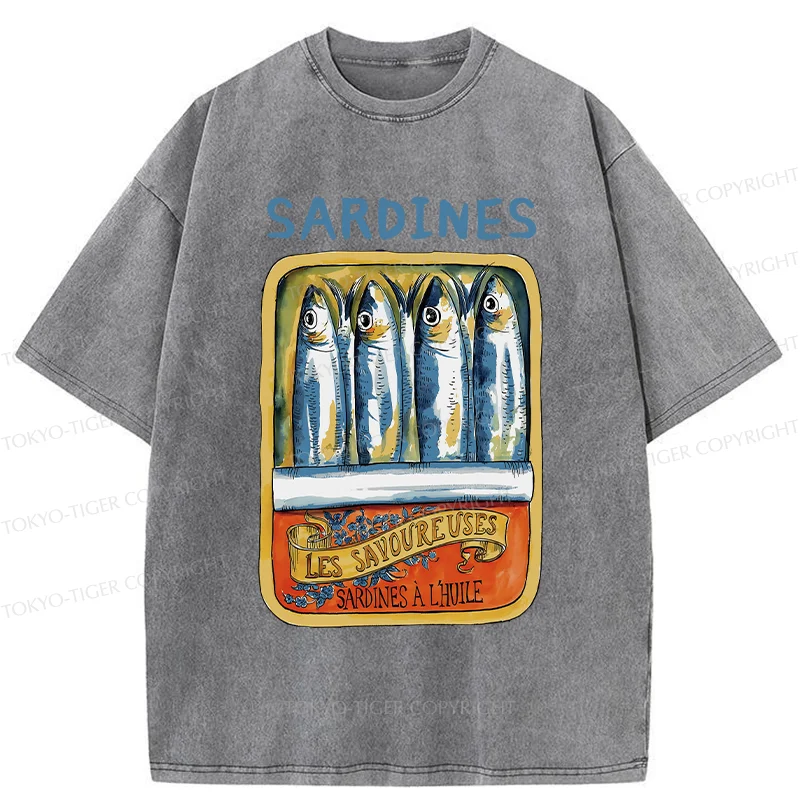 Tokyo-Tiger Vintage Sardines Can Washed T-Shirt