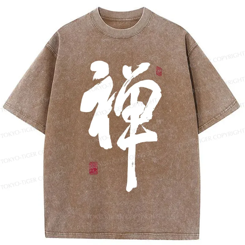 Tokyo-Tiger Japanese Zen Kanji Washed T-Shirt