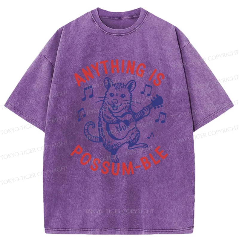 Tokyo-Tiger Possum Playing The Ukulele Washed T-Shirt