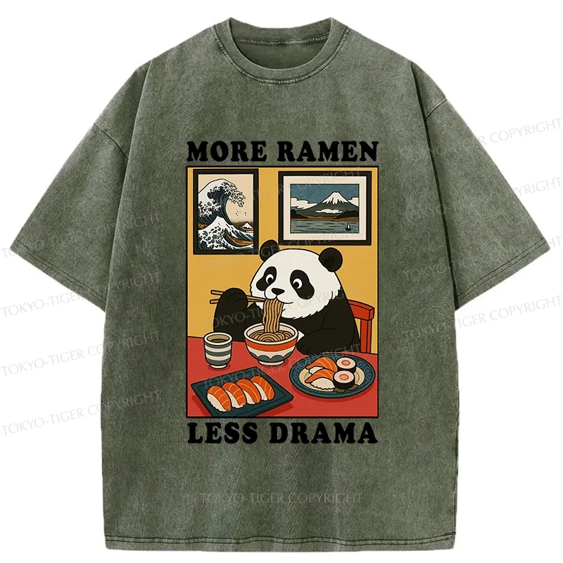 Tokyo-Tiger More Ramen Less Drama Panda Washed T-Shirt