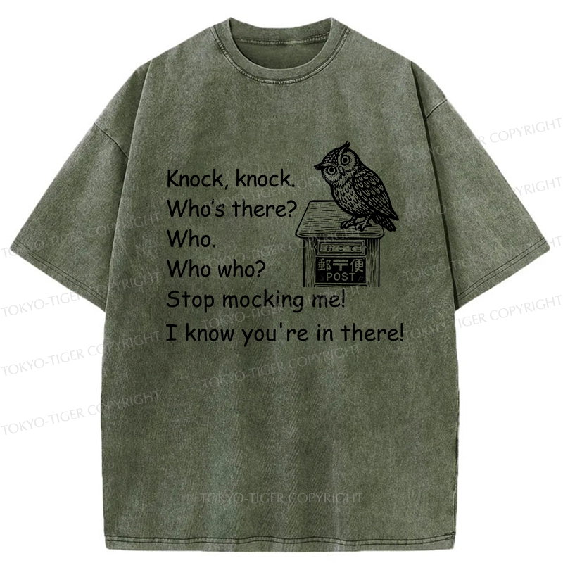 Tokyo-Tiger Knock Knock Funny Owl Washed T-Shirt
