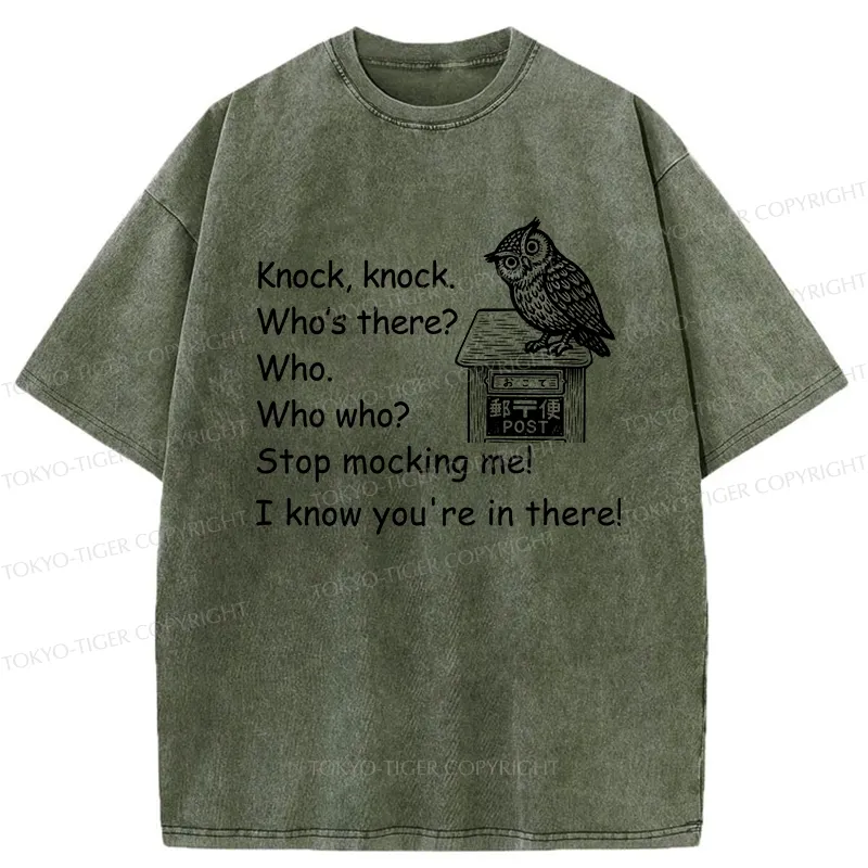 Tokyo-Tiger Knock Knock Funny Owl Washed T-Shirt