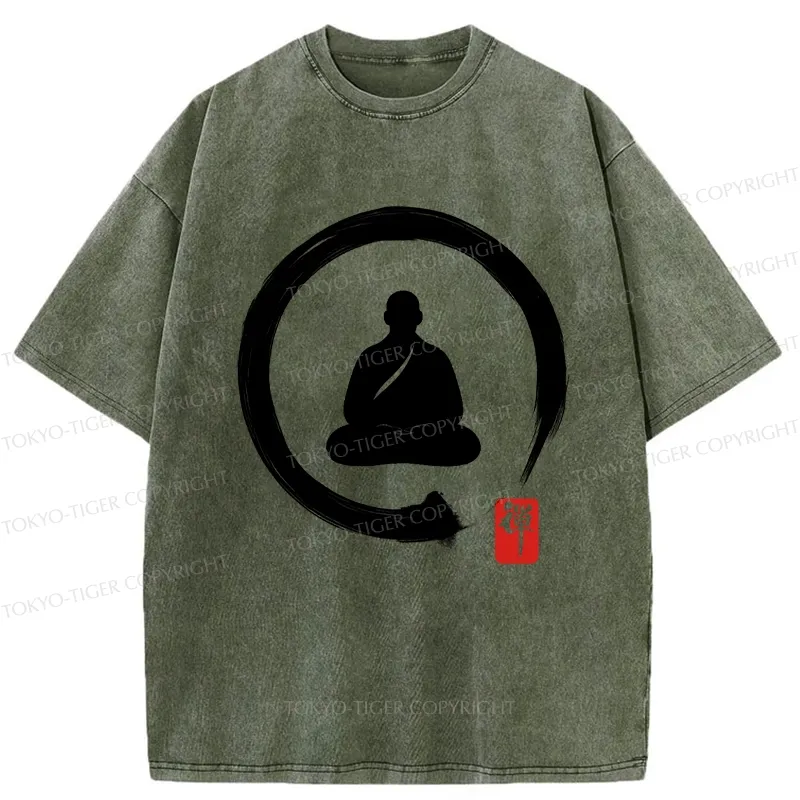 Tokyo-Tiger Retro Buddha Enso Washed T-Shirt