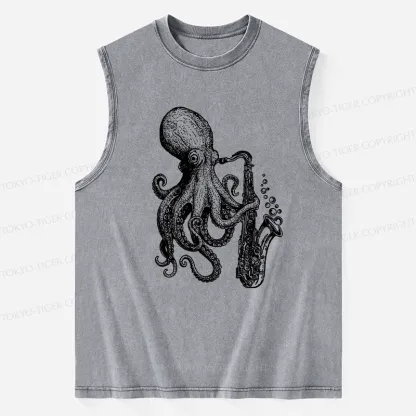 Tokyo-Tiger Octopus Playing Saxophone Washed Tank