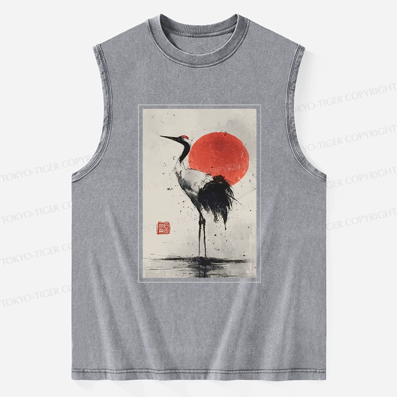 Tokyo-Tiger Retro Japanese Red-crowned Crane Washed Tank