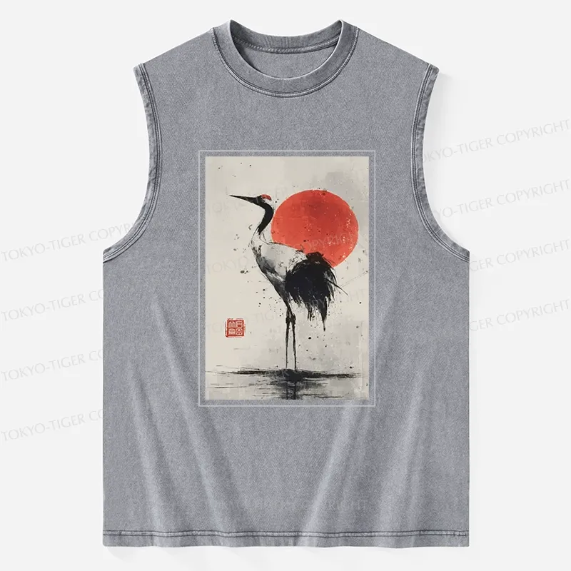 Tokyo-Tiger Retro Japanese Red-crowned Crane Washed Tank