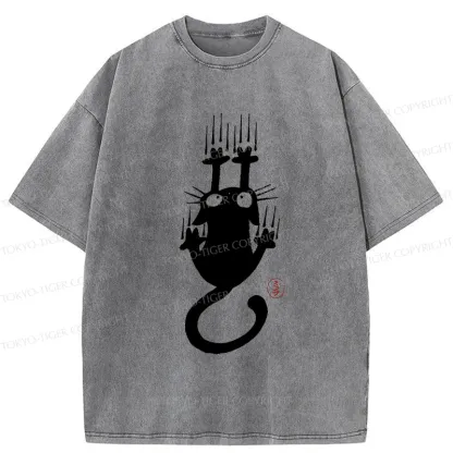 Tokyo-Tiger Climbing Black Cat Washed T-Shirt