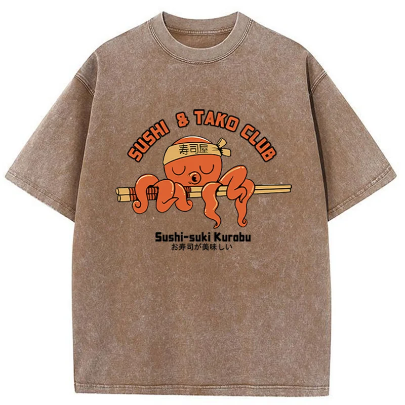 Tokyo-Tiger Octopus And Sushi Washed T-Shirt