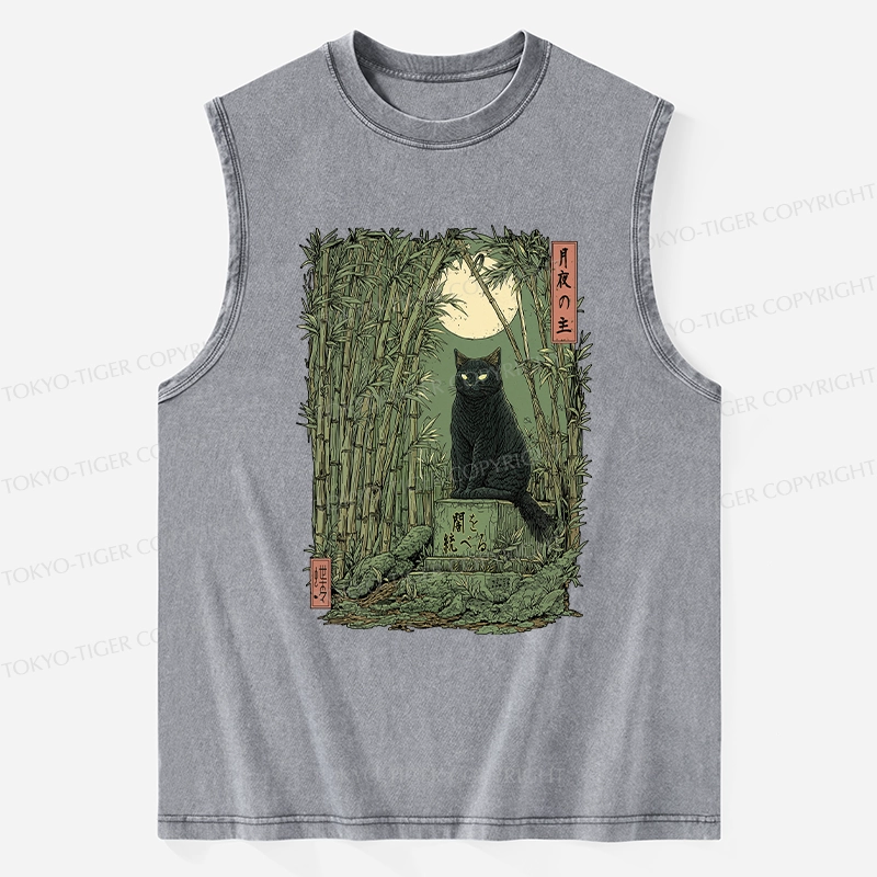 Tokyo-Tiger Black Cat In The Bamboo Forest Washed Tank