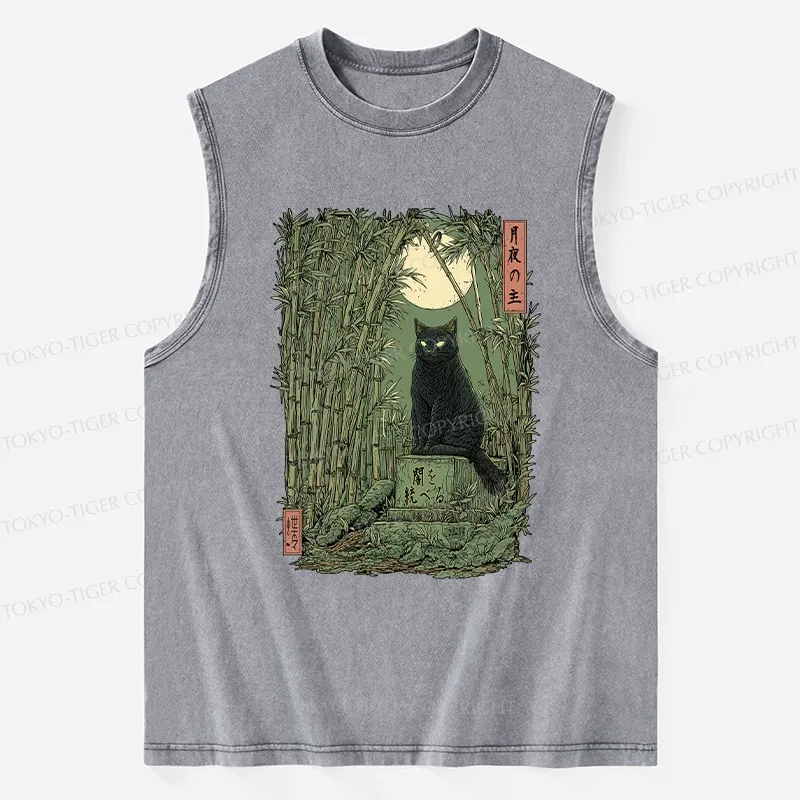 Tokyo-Tiger Black Cat In The Bamboo Forest Washed Tank