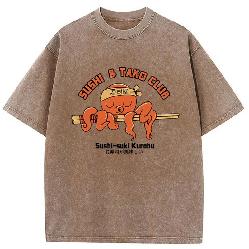 Tokyo-Tiger Octopus And Sushi Washed T-Shirt