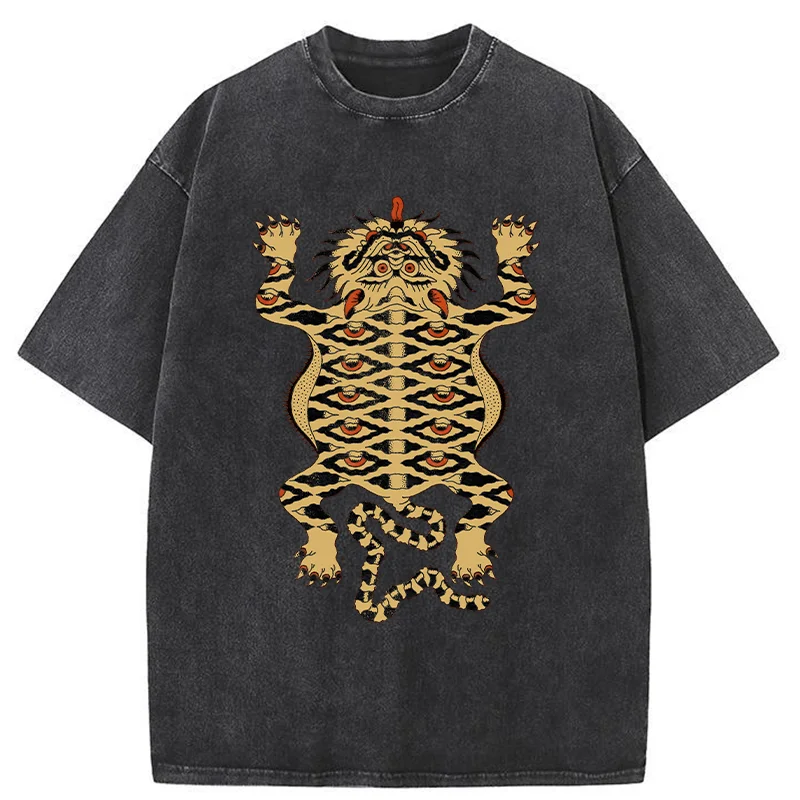 Tokyo-Tiger Mighty Tiger Woodcut Washed T-Shirt